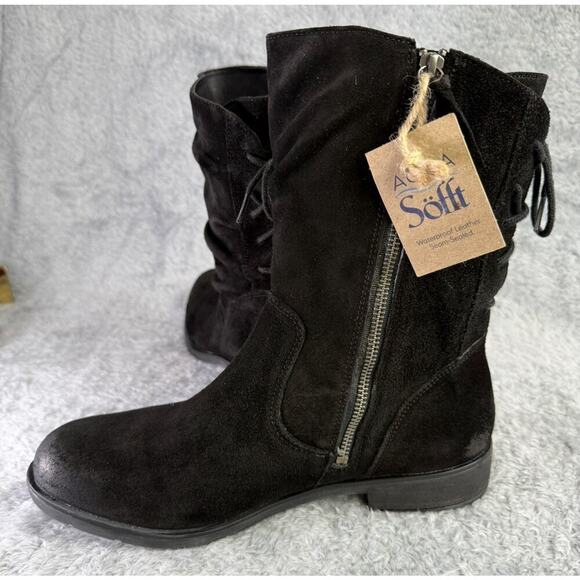 SOLD Sharnell Midcalf Boot Women's Black Booties Lace Up Black Leather Sz 11 M - Picture 6 of 10
